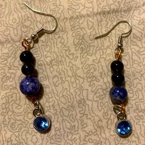handmade lapis and smokey quartz earings with blue gem